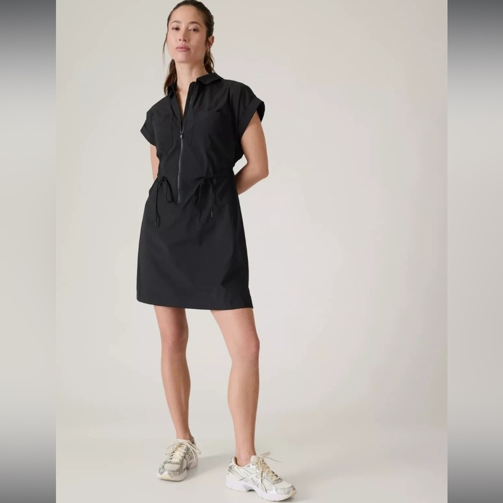 Athleta Topspin Utility Shirt Dress Zip Front Cinch Waist Athleisure Dress- S